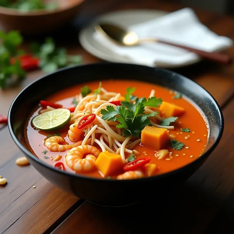 Laksa de Camarones y Calabaza: Sopa Malaya Picante en Olla Exprés
