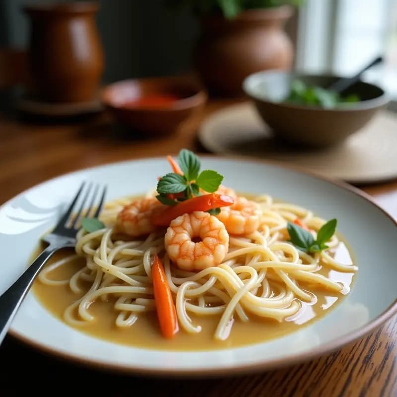 Laksa de Camarones y Coco con Fideos de Arroz: Receta Malasia Espicada en Olla Express