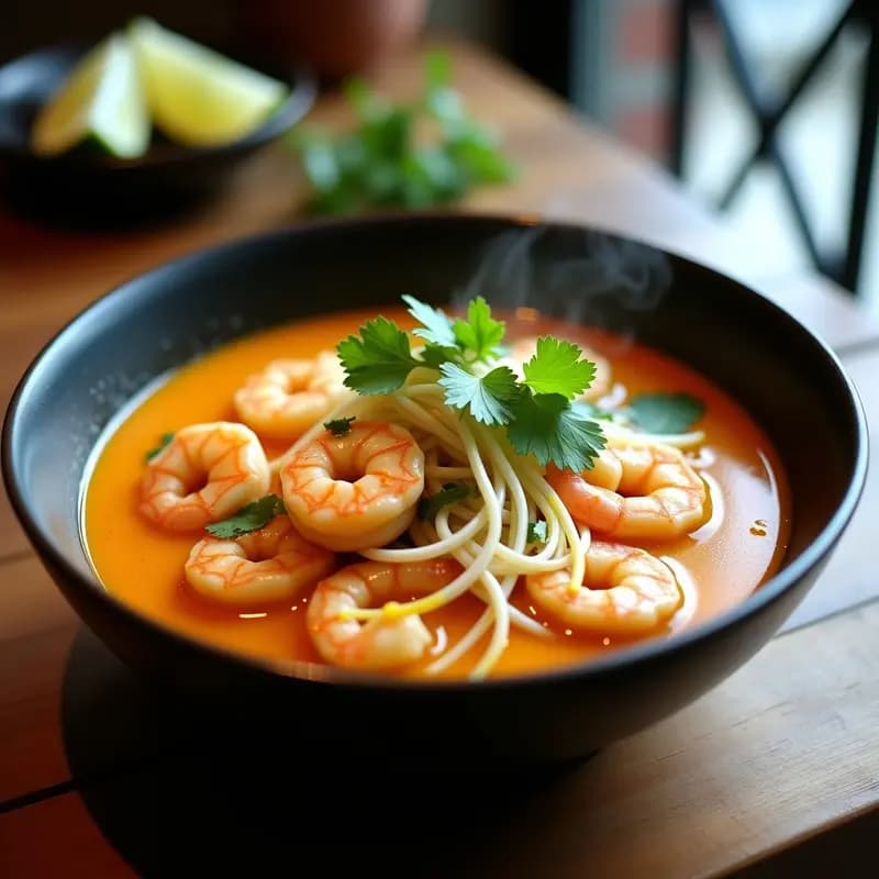 Laksa de Camarones con Fideos de Arroz y Lüe de Cúrcuma: Sopa Malasia Alta en Omega-3