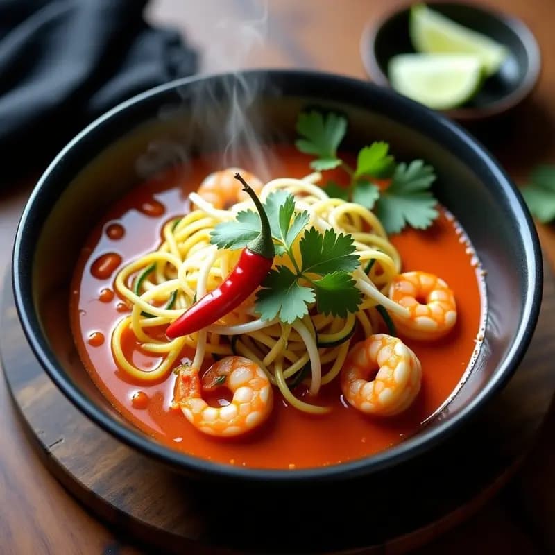 Laksa de Camarones y Fideos de Calabacín: Receta Malasia Keto y Picante