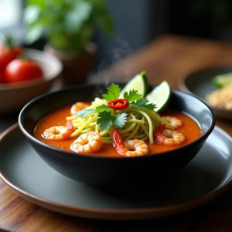 Laksa de Camarones y Fideos de Zucchini con Pasta de Chile: Receta Malasia en Olla Exprés