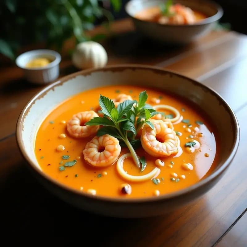 Laksa de Camarones y Leche de Coco: Sopa Malayasia Picante y Reconfortante