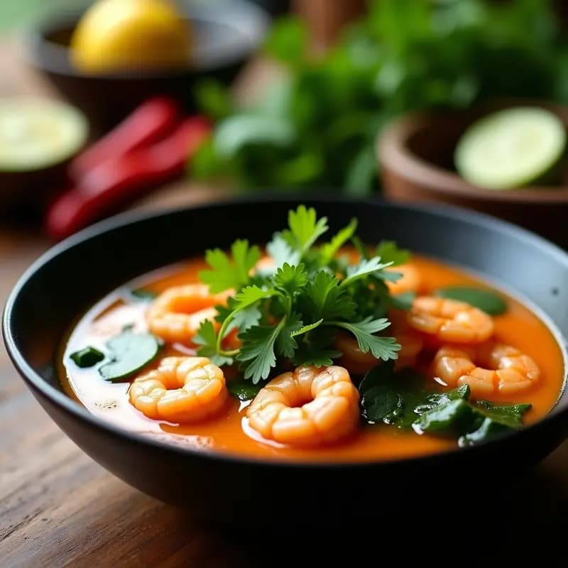 Laksa de Camarones y Lechuga de Mar: Sopa Malasia en Olla Lenta con Toque Exótico