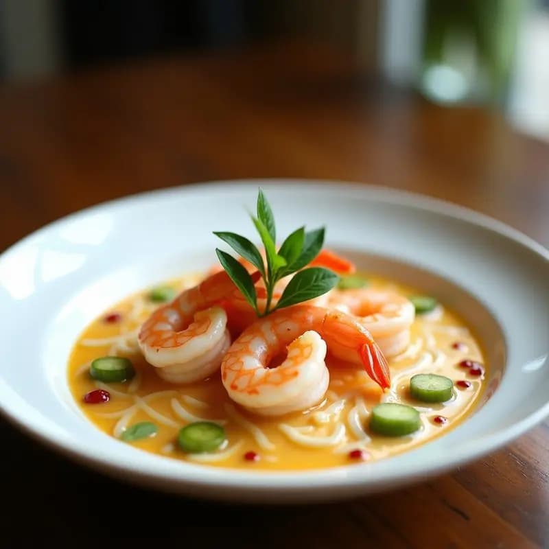 Laksa de Camarones y Litchi con Leche de Coco: Receta Malasia-Singapurense Picante y Dulce
