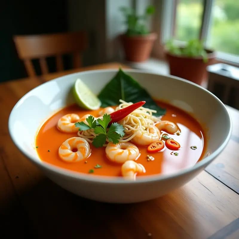 Laksa de Camarones y Litchis: Sopa Tailandesa Dulce-Picante en 30 Minutos