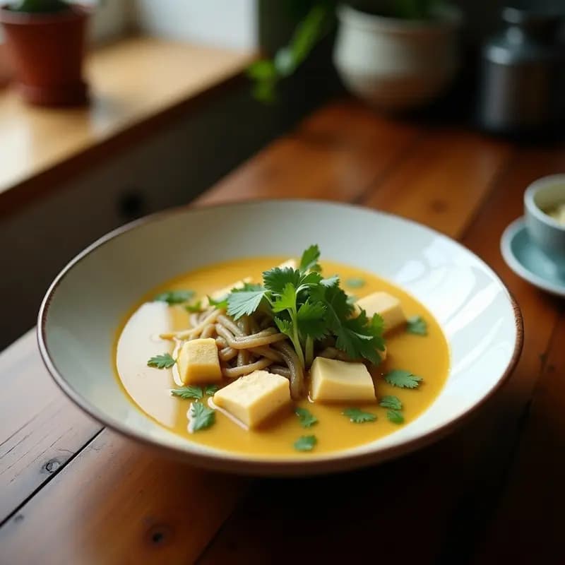 Laksa de Coco y Curry Verde con Tofu: Sopa Malasia Picante y Sin Lácteos