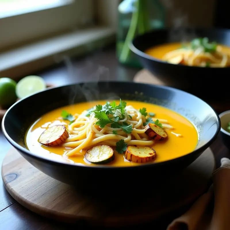 Laksa de Cúrcuma y Calabacín con Fideos de Arroz: Receta Malasia Vegana y Sin Gluten