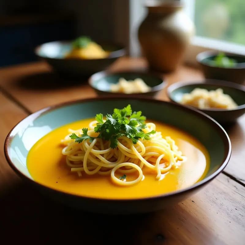Laksa de Cúrcuma y Coco: Sopa Malasia Vegana con Fideos de Konjac