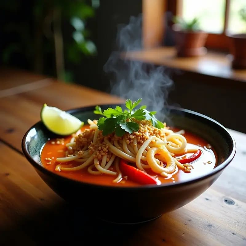 Laksa de Curry Rojo y Calamares: Receta Malasia Espicada en Olla Express