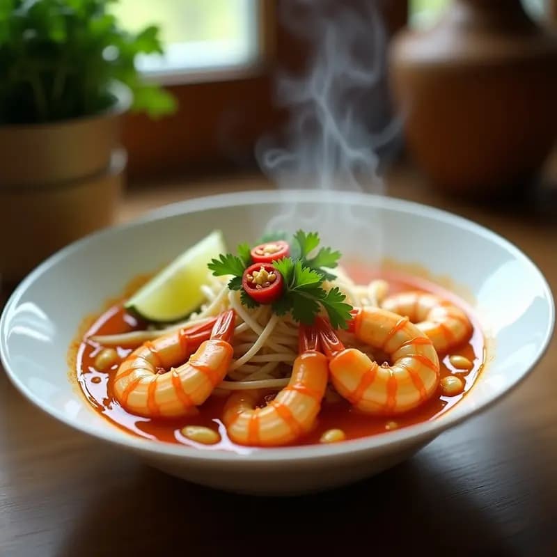 Laksa de Curry Rojo con Gambas: Receta Malasia Picante y Cremosa en 25 Minutos