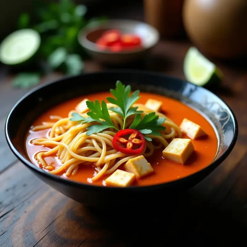 Laksa de Curry Rojo con Tofo y Brotes de Bambú: Receta Tailandesa Picante en 25 Minutos