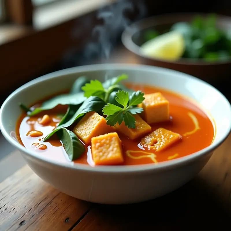Laksa de Curry Rojo con Tofu y Espinacas: Receta Malasia en Olla Rápida