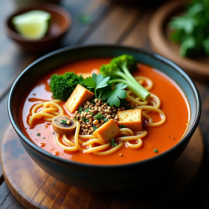 Laksa de Curry Rojo y Tofu: Sopa Malaya Picante y Vegana en 30 Minutos