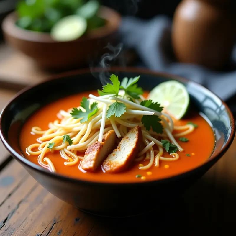 Laksa de Fideos de Arroz y Curri Rojo: Receta Malasia en Olla Rápida