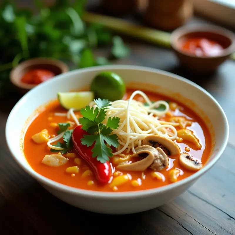 Laksa de Fideos de Arroz y Curry Rojo: Sopa Malaya Alta en Sabor y Baja en Calorías