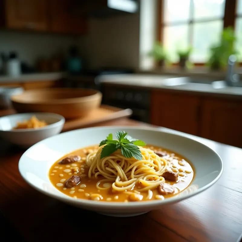 Laksa de Fideos de Lentejas Rojas y Leche de Coco: Receta Malasia Vegana y Especiada