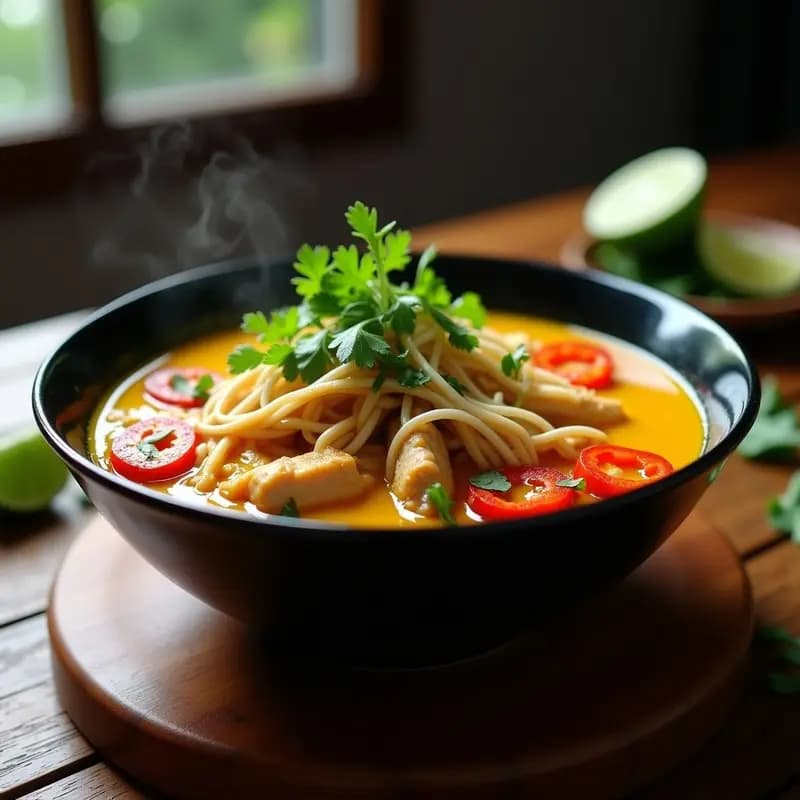 Laksa de Pollo y Cúrcuma: Receta Malaya Picante en Olla Exprés y Alta en Proteína
