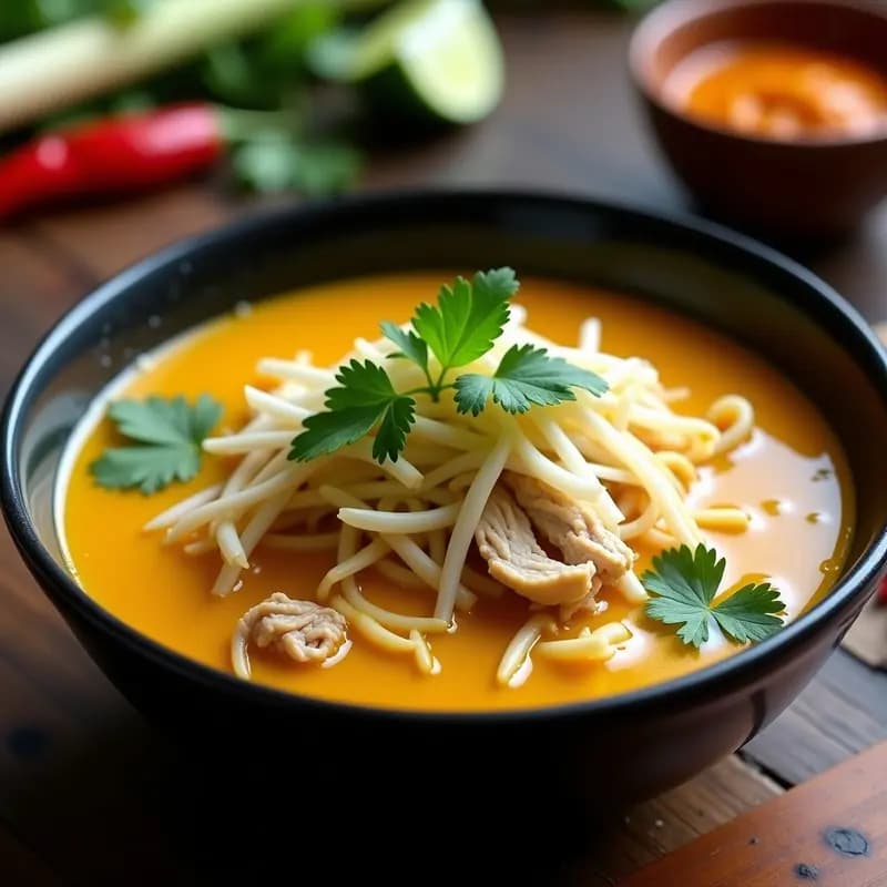 Laksa de Pollo y Cúrcuma: Sopa Malasia Picante y Reconfortante en 30 Minutos