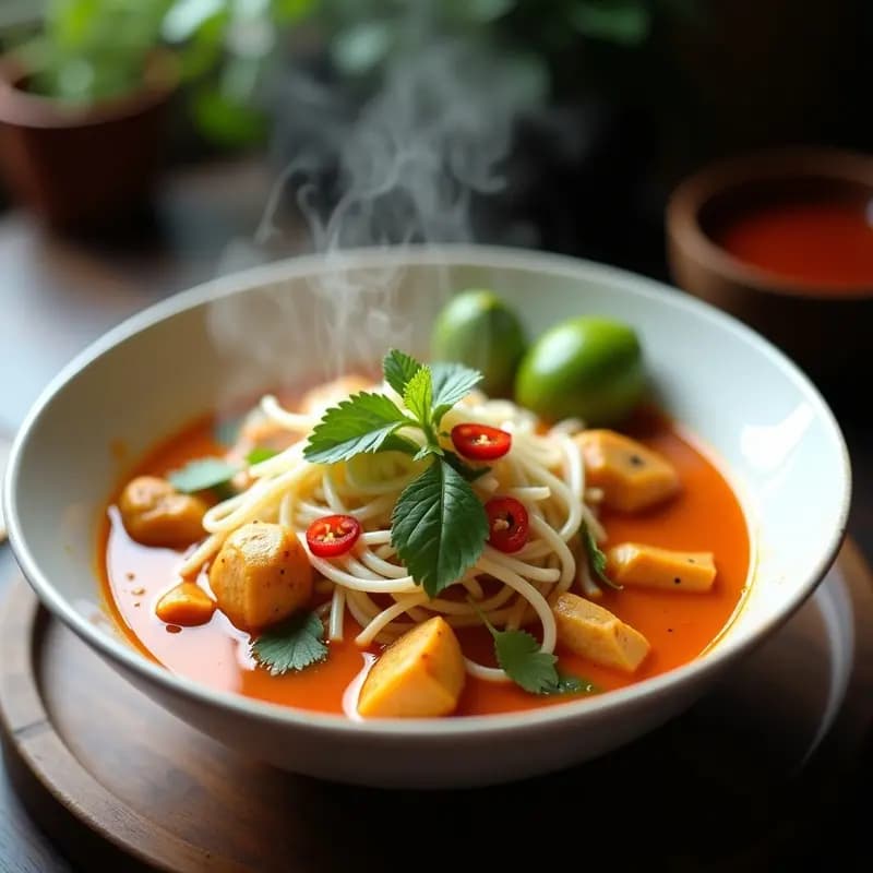 Laksa de Pollo y Fideos de Arroz: Receta Malasia Picante y Aromática en 30 Minutos