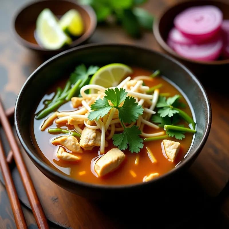 Laksa de pollo y lechuga de mar: Sopa malaya picante y aromática