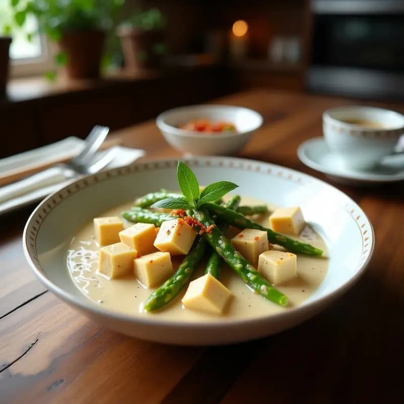 Laksa de Tofo y Espárragos: Receta Malasia Vegana con Leche de Coco Light