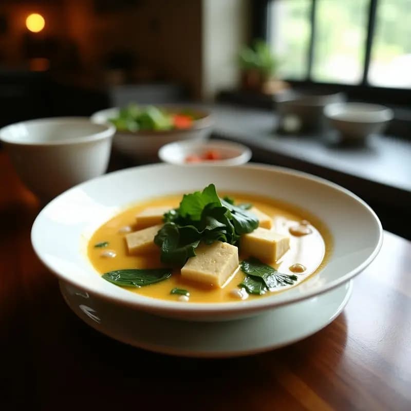 Laksa Malayasi de Tofu y Espinacas: Sopa Picante con Leche de Coco