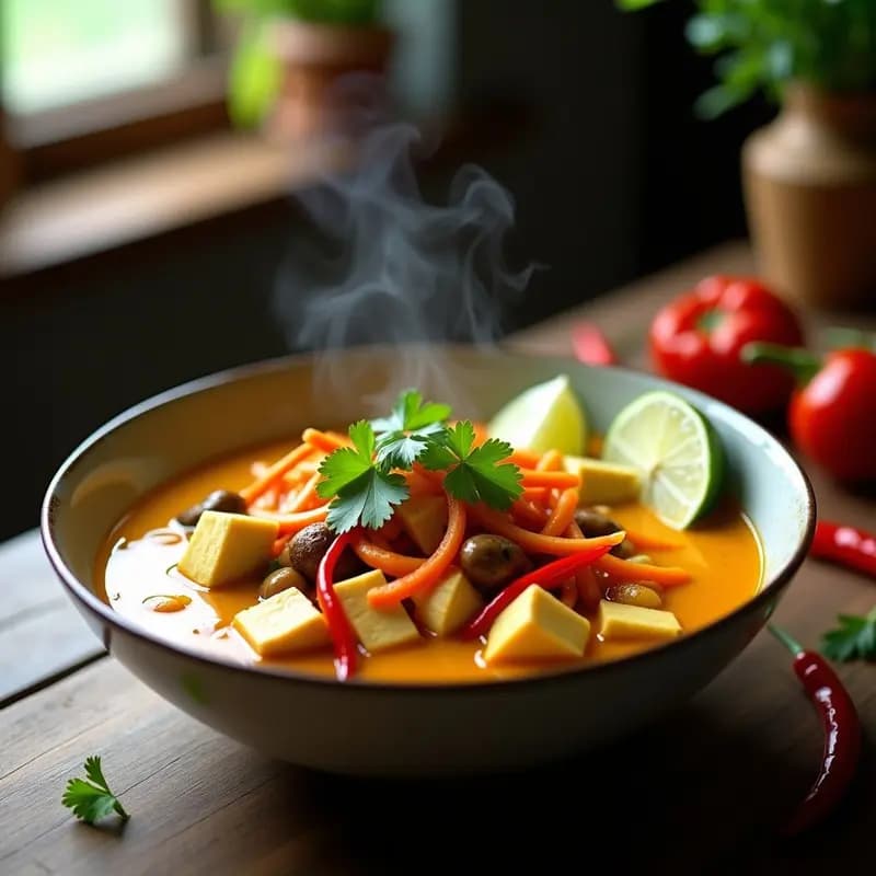 Laksa de Tofu y Verduras con Caldo de Lemongrass: Receta Malasia Vegana y Picante