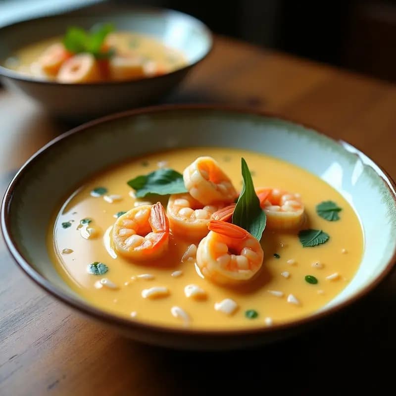 Laksam de Camarones con Leche de Coco: Sopa Malasia Espesa y Aromática