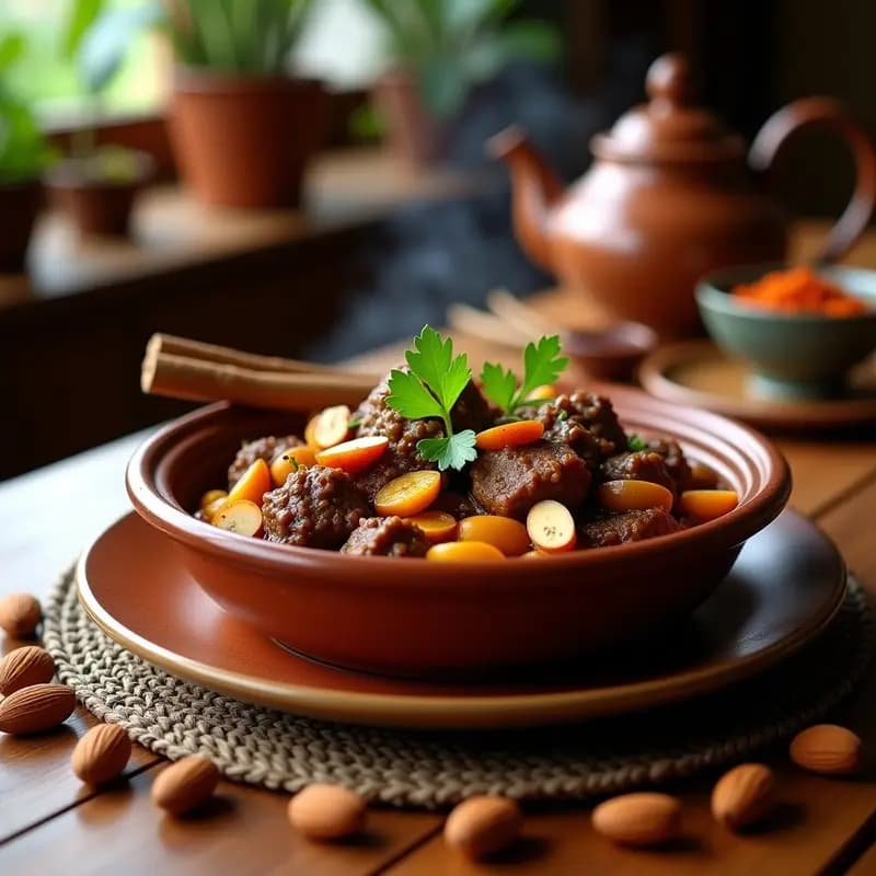 Lamb Tagine con Ciruelas y Almendras: Estofado Marroquí Lento y Aromático