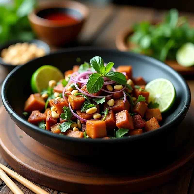P kork Laab de Cerdo: Ensalada Picante Tailandesa con Hierbas Frescas y Lima