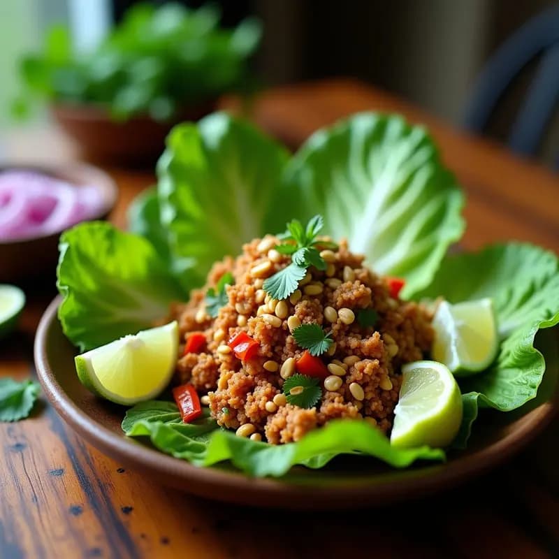 Larb de Cerdo con Hierbas Frescas y Lima: Receta Laosiana Picante y Sin Gluten