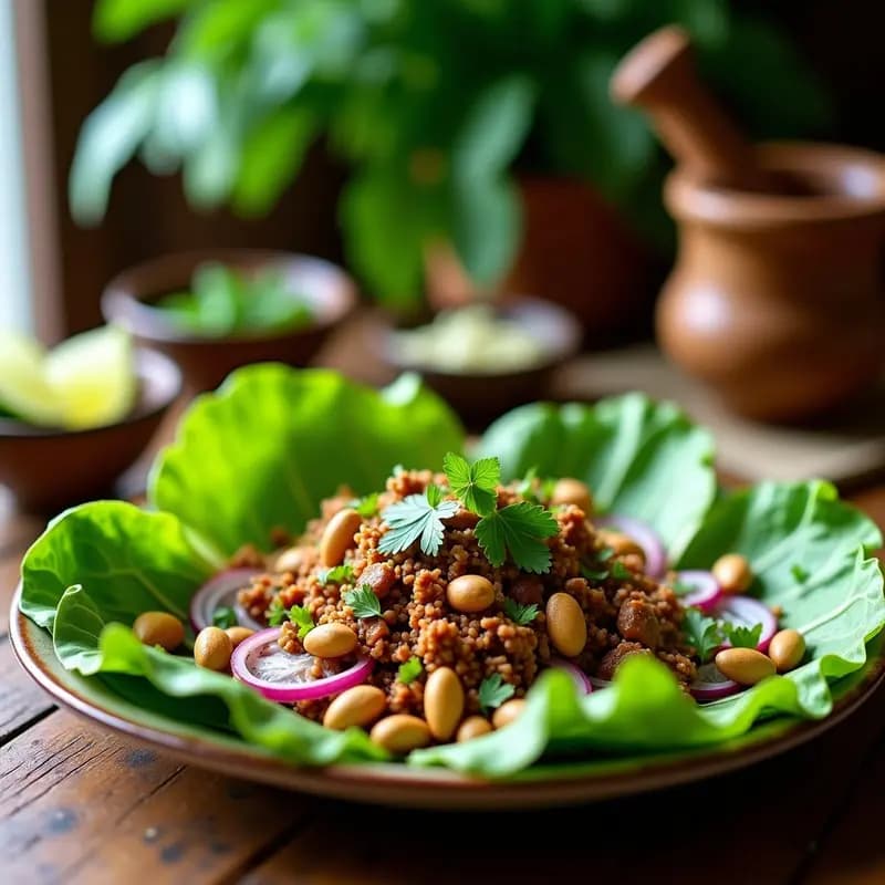 Larb de Cerdo y Hierbas: Ensalada Tailandesa Picante y Alta en Proteína
