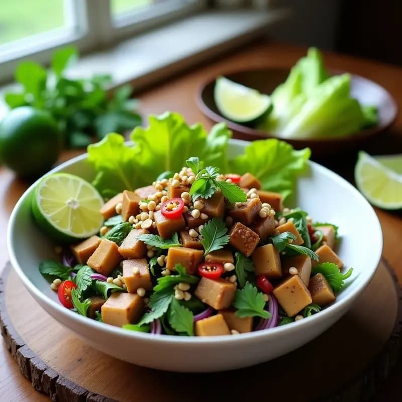 Larb de Champiñones y Menta: Ensalada Tailandesa Vegana con Lima y Chile