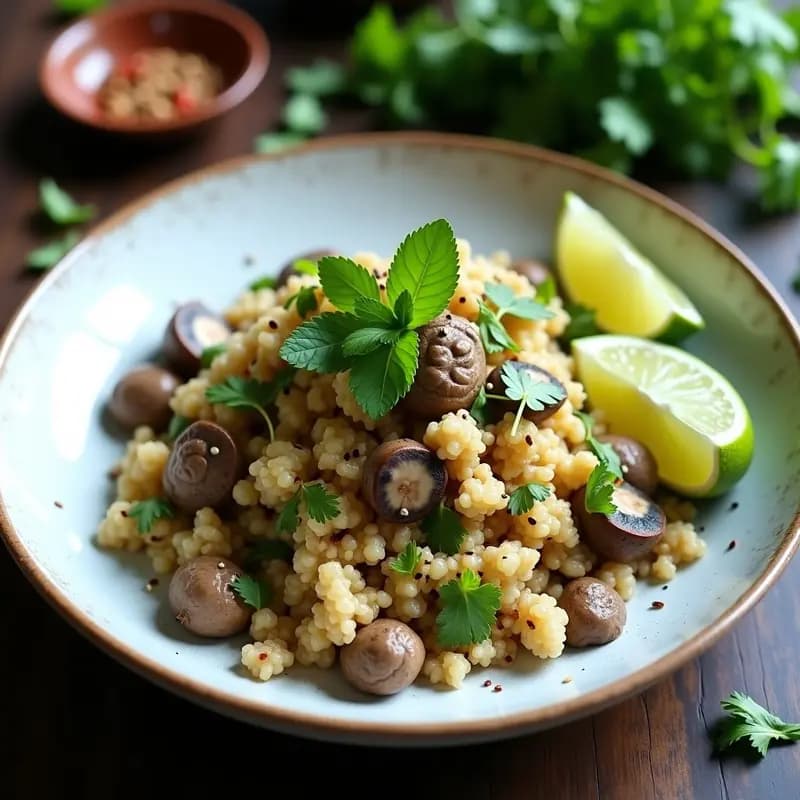 Larb de Coliflor y Champiñones: Receta Tailandesa Low-Carb con Hierbas Frescas