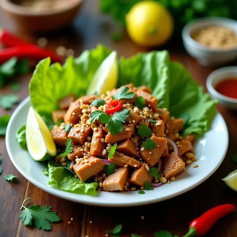 Larb Gai Tailandés con Pollo Picado y Menta: Receta en Airfryer Alta en Proteína