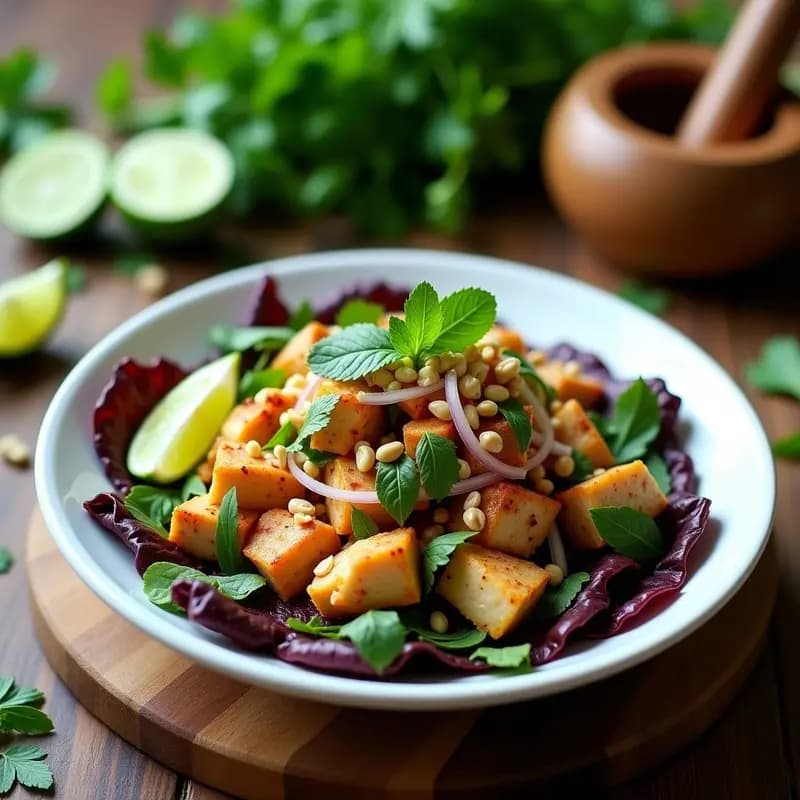 Larb Gai de Pollo Picante: Ensalada Laosiana con Hierbas y Lima