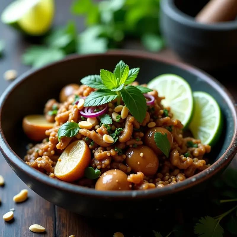 Larb de Hongos Ostra y Hierba Lima: Receta Laosiana Vegana y Picante