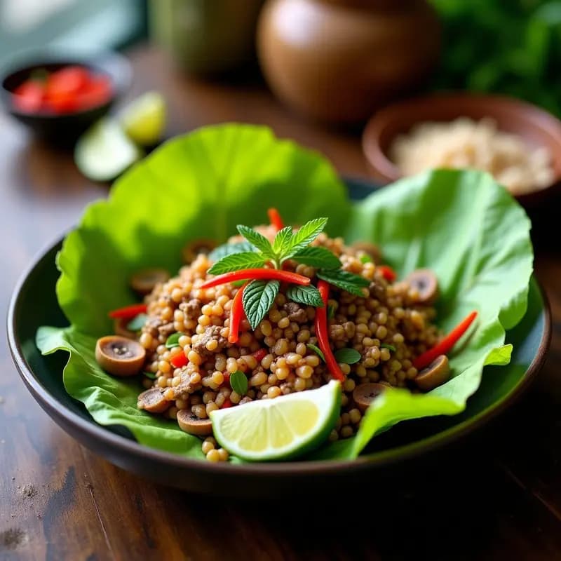 Larb de Hongos Ostra y Menta: Receta Laociana Vegana con Limón y Chili