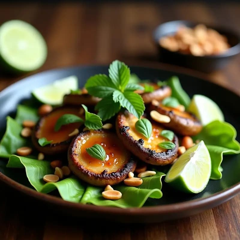 Larb de Hongos Portobello: Receta Tailandesa Vegana con Hierbas Frescas y Lima