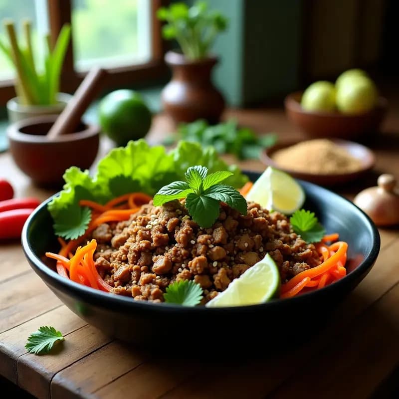 Larb de Hongos Shiitake: Ensalada Tailandesa de Carne Picada Vegana