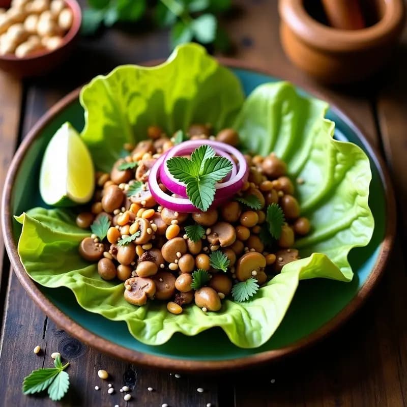 Larb de Hongos Shitake y Cacahuetes: Receta Laosiana Vegana sin Gluten
