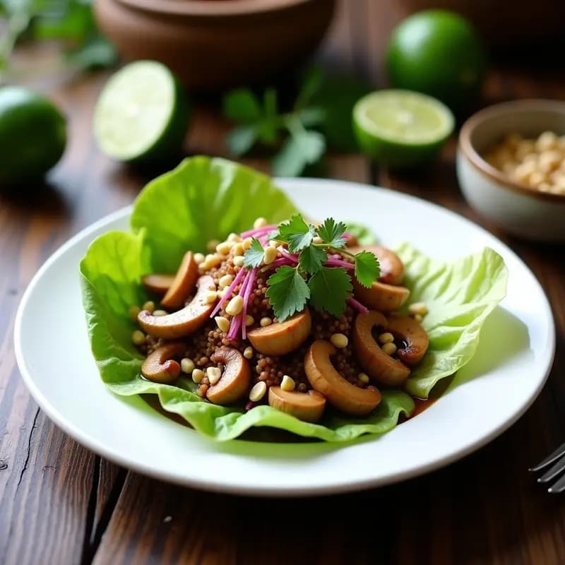 Larb Tailandés de Hongos Shitake y Lima Kaffir: Ensalada Picante y Sin Carne
