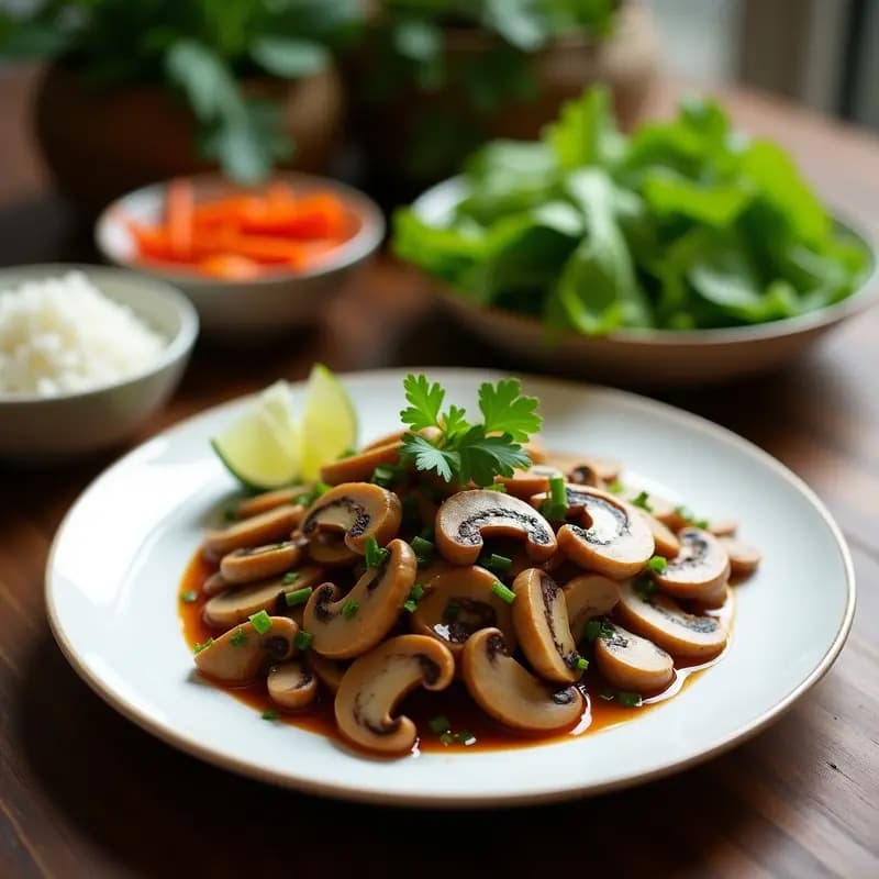Larb de Hongos Shitake y Mentira: Ensalada Tailandesa Vegana con Lima y Cilantro