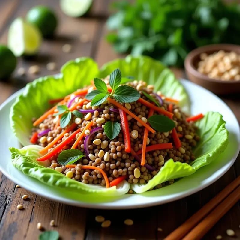 Larb Tailandés de Lentejas y Hierbas Frescas: Ensalada Picante Sin Carne y Vegana