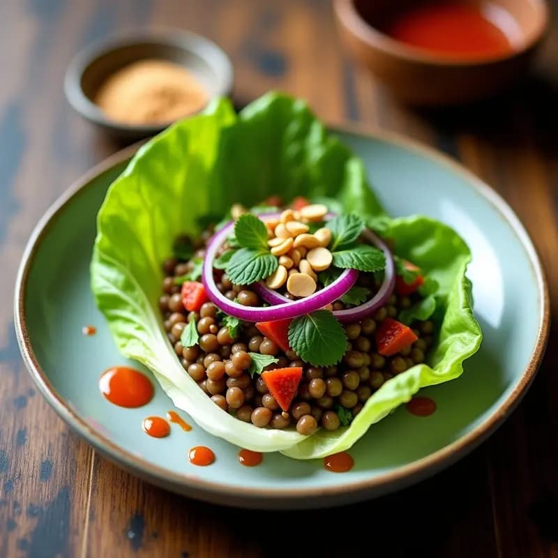 Larb de Lentejas y Hierbas: Receta Tailandesa Vegana con Salsa de Lima y Chile