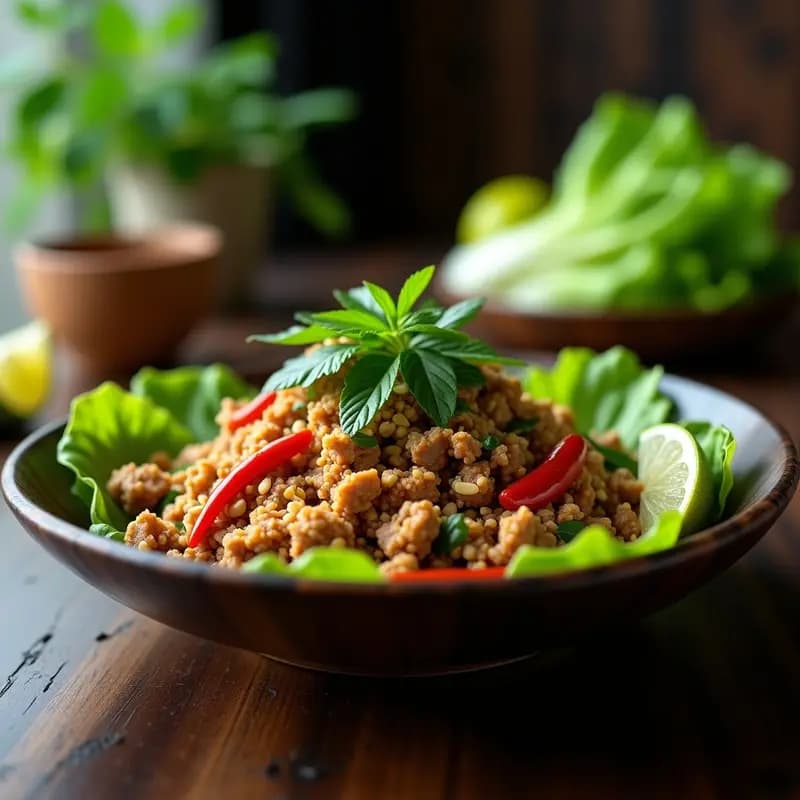 Larb Moo tailandesa: Ensalada de Cerdo Picado con Hierbas Limón y Salsa de Pescado