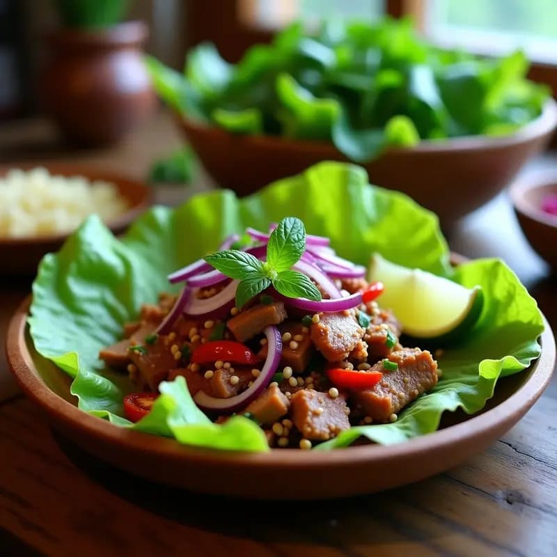 Larb de Pato con Hojas de Menta y Lima: Receta Laosiana Picante y Fresca