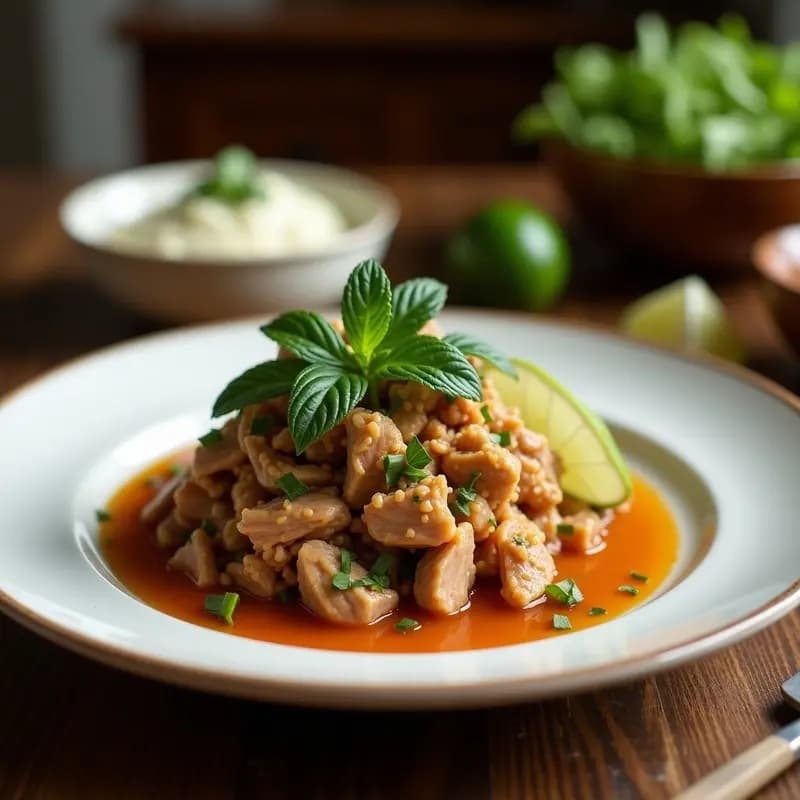 Larb de Pavo con Mentas y Lima: Ensalada Tailandesa Picante y Baja en Calorías
