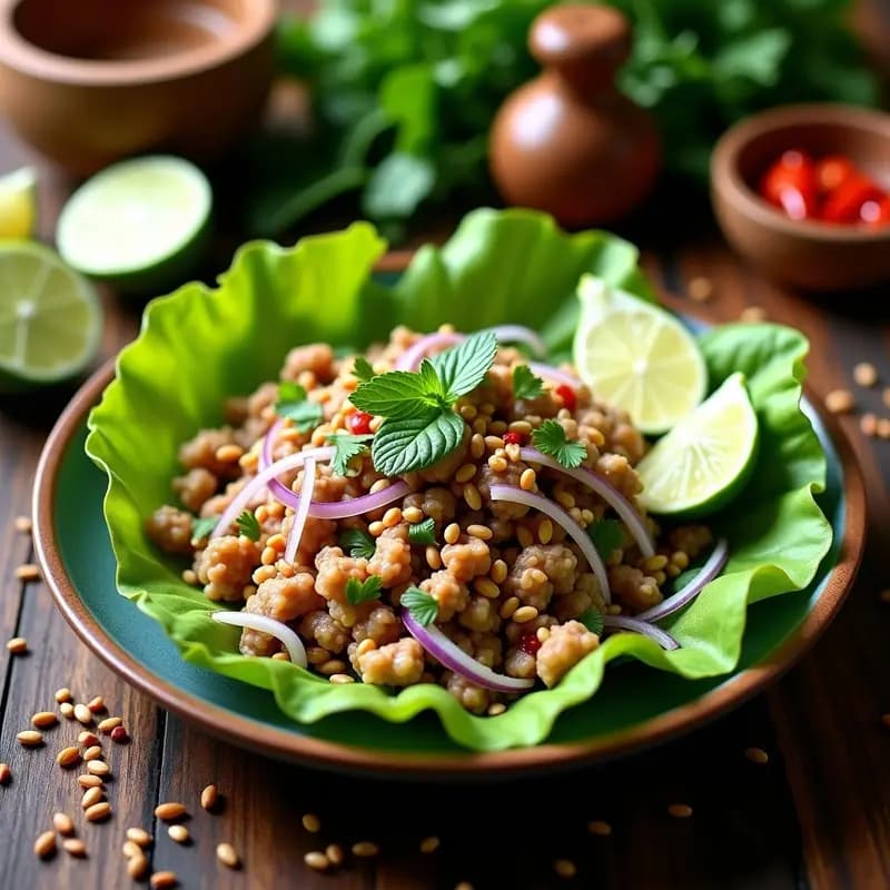 Larb de Pollo y Hierbas con Lema de Lime: Receta Tailandesa Picante y Saludable