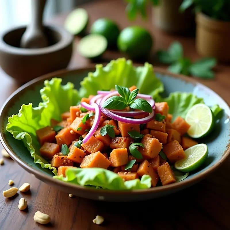 Larb de Pollo con Mentol y Lima: Ensalada Tailandesa Picante y Refrescante en 10 Minutos